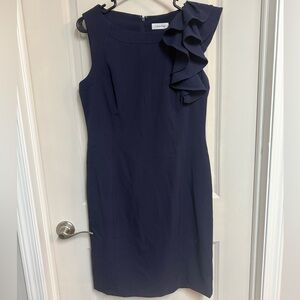 Calvin Klein Sleeveless Ruffle Navy Dress